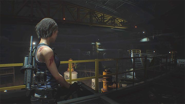 The fight will begin shortly after reaching the great hall in NEST 2 presented in the picture above - Resident Evil 3: Nemesis - NEST 2 boss fight - Nemesis boss fights - Resident Evil 3 Guide