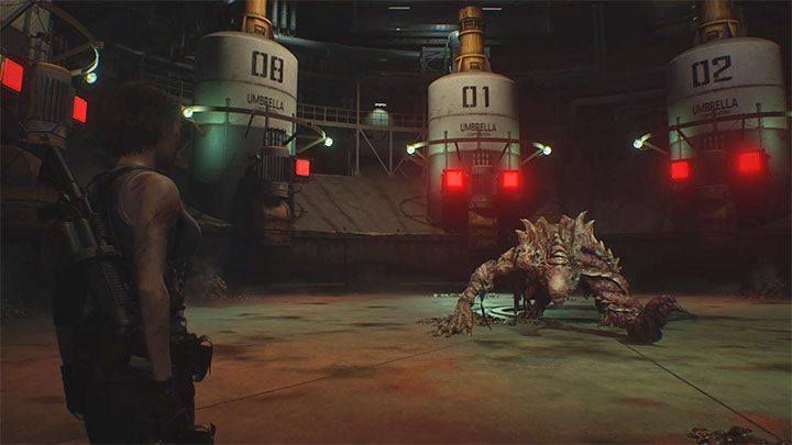 The battle begins after Nicholai throws Jill into the arena, which is a large circular tank - Resident Evil 3: Nemesis - NEST 2 boss fight - Nemesis boss fights - Resident Evil 3 Guide