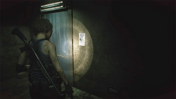 The note hangs on the wall in the Sewers next to the first closed door, which has an electronic lock (such lock requires batteries if you want to unlock it) - Resident Evil 3: Sewers secrets, collectibles - Collectibles and secrets - Resident Evil 3 Guide