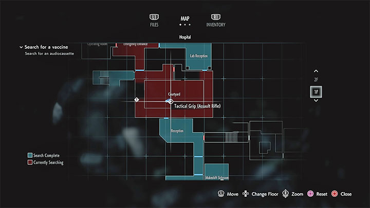 The Tactical Grip upgrade for the Assault Rifle can be found in the Courtyard on 1F of the hospital - Resident Evil 3: Hospital secrets, collectibles - Collectibles and secrets - Resident Evil 3 Guide