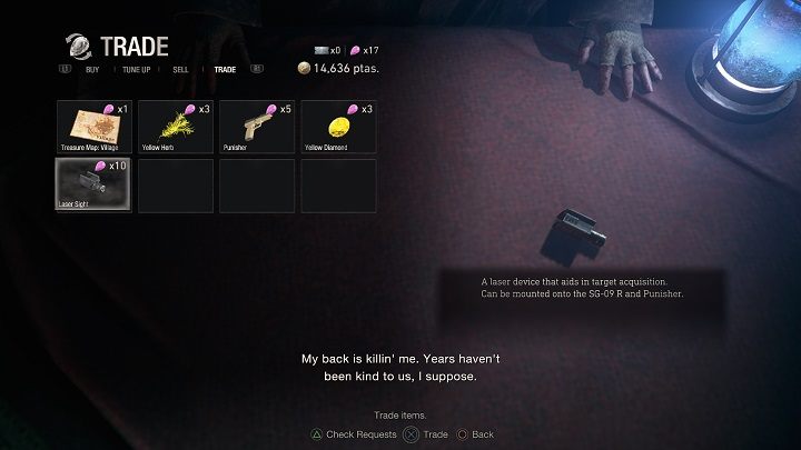 You can purchase the laser sight from the Merchant in the Trade menu - Resident Evil 4 Remake: How to get Laser Sight? - Equipment - Resident Evil 4 Remake Guide