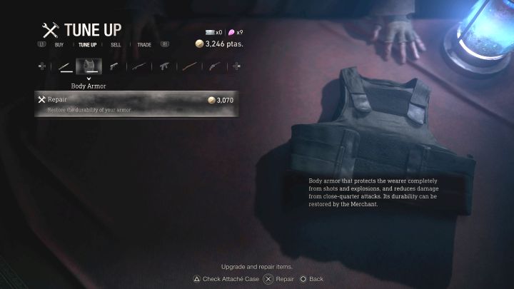 You can repair the armor at the merchant - go to the Tune Up tab and then to Body Armor - Resident Evil 4 Remake: Can you use armor? - Equipment - Resident Evil 4 Remake Guide
