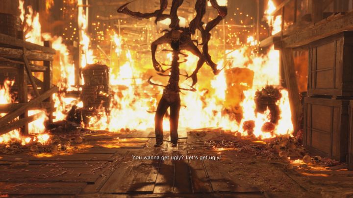 Leon will reach the upper balconies, which will collapse, and the fight with the mutant Mendez will begin - Resident Evil 4 Remake: How to defeat boss Mendez? - Bosses - Resident Evil 4 Remake Guide