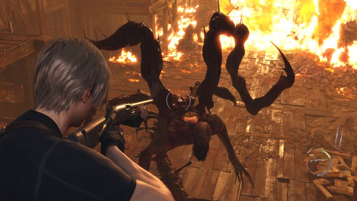 The weak point is the eye on the back of the boss - Resident Evil 4 Remake: How to defeat boss Mendez? - Bosses - Resident Evil 4 Remake Guide