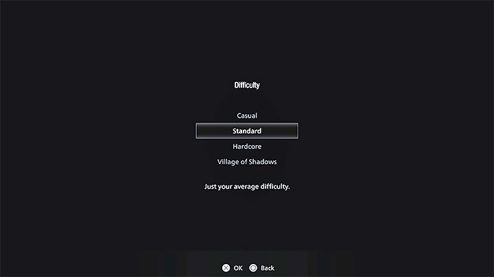 Resident Evil 8 offers several difficulty levels, with Standard difficulty (the equivalent of Normal) being the ideal choice for a first playthrough - Resident Evil Village: Beginners Guide - Basics - Resident Evil Village Guide