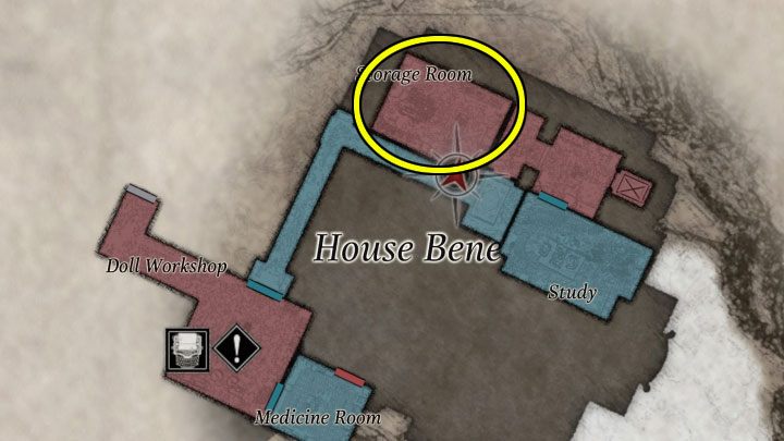 By unlocking the exit in the Doll Woman room, you can move on to the Storage Room - Resident Evil Village: House Beneviento, Storage Room - Puzzle solutions - Resident Evil Village Guide