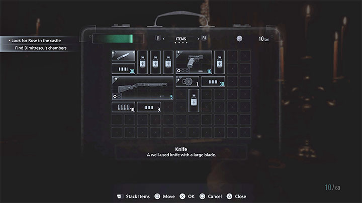 The first suitcase expands the inventory to 77 slots - Resident Evil Village: Inventory - how to expand? - FAQ - Resident Evil Village Guide