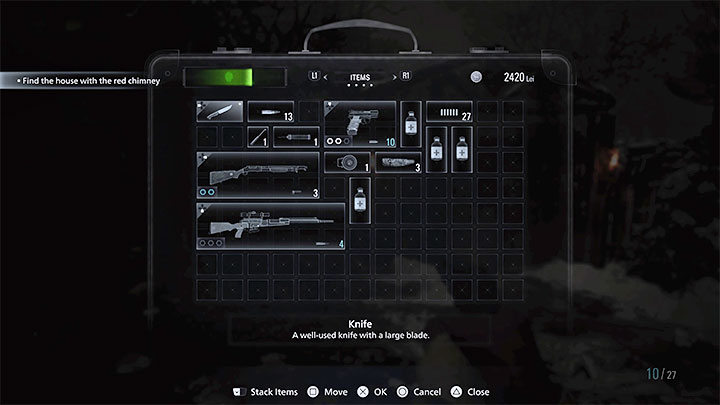 The second suitcase expands the inventory to 104 slots, allowing Ethan to comfortably carry all weapons and various supplies - Resident Evil Village: Inventory - how to expand? - FAQ - Resident Evil Village Guide