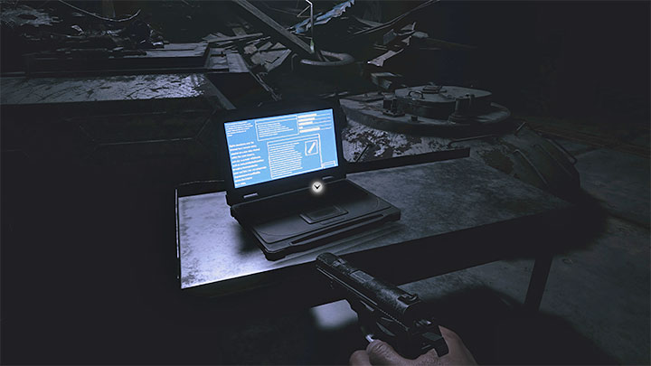 The laptop is in the Scrapheap area on level B5, which is the same area where you will meet Chris and find the mini-tank to use in the duel with Heisenberg - Resident Evil Village: Heisenbergs Factory - Files, list - Files - Resident Evil Village Guide