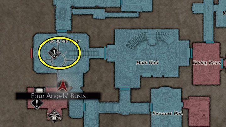 The Four Angels' Busts puzzle can be solved in the Hall of the Four on the first floor of Dimitrescu Castle - Resident Evil Village: The Four Angels Busts puzzle - Puzzle solutions - Resident Evil Village Guide