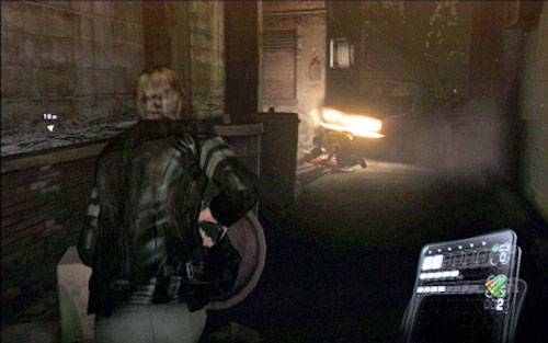 When you get down, run to the alley on the other side of the street - Chapter 1 - City Streets | Leons campaign - Leons campaign - Resident Evil 6 Game Guide