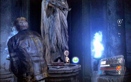 Pull one of them and then quickly run towards the shooting statue and press a button at its base (A) - Chapter 2 - The Cathedral | Leons campaign - Leons campaign - Resident Evil 6 Game Guide