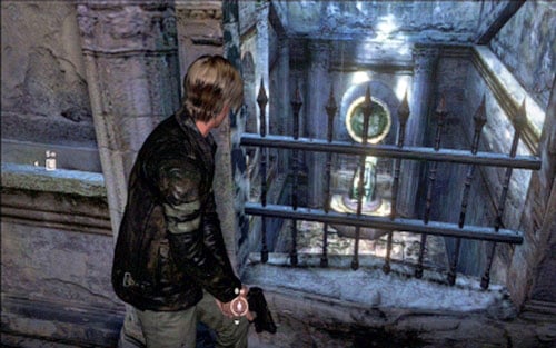 A further way leads up the stairs, where you have to aim your weapon at the mirror placed behind the grate downstairs - Chapter 2 - The Cathedral | Leons campaign - Leons campaign - Resident Evil 6 Game Guide