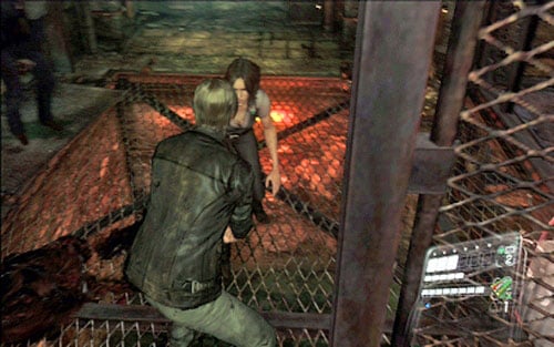 You have to help your companion to jump on it and wait until she starts another mechanism - Chapter 2 - Underground Laboratory | Leons campaign - Leons campaign - Resident Evil 6 Game Guide