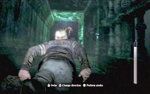 After one part of the tunnel get blocked, turn left and keep swimming on this side - Chapter 3 - The Underground Lake | Leons campaign - Leons campaign - Resident Evil 6 Game Guide