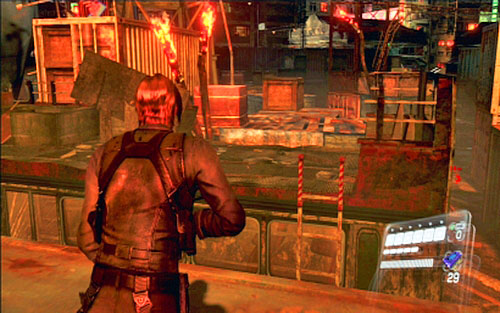 After you succeed, walk over the top of the bus to its other side and jump down - Chapter 4 - The Ustanak | Leons campaign - Leons campaign - Resident Evil 6 Game Guide