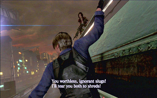 When you jump to the other train, the creature will follow you - Chapter 4 - Meeting Simmons | Leons campaign - Leons campaign - Resident Evil 6 Game Guide