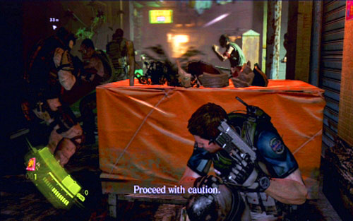 Behind the red door an attack of large group of enemies will begin - Chapter 1 - City Alleys | Chriss campaign - Chriss campaign - Resident Evil 6 Game Guide