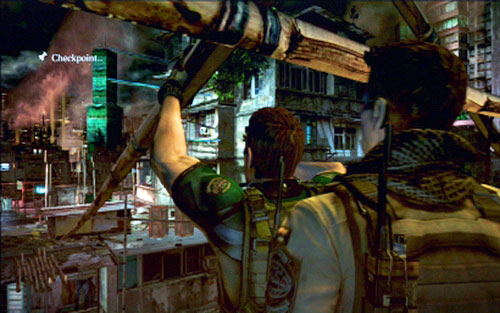 Youll find there a rope which can be used to get to the adjacent building - Chapter 1 - The Shootout on The Rooftop | Chriss campaign - Chriss campaign - Resident Evil 6 Game Guide