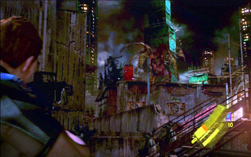 When the helicopter arrives, get rid of mutants standing on the stairs by detonating the barrel - Chapter 1 - The Shootout on The Rooftop | Chriss campaign - Chriss campaign - Resident Evil 6 Game Guide