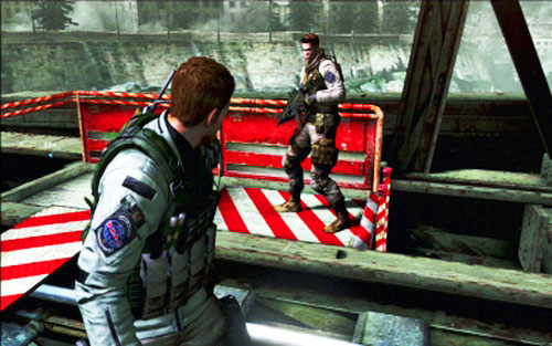 Climb ladder to the top of the construction, picking up ammo from crates on your way there - Chapter 2 - The Bridge | Chriss campaign - Chriss campaign - Resident Evil 6 Game Guide