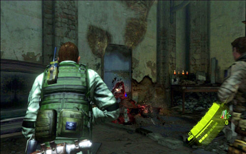Once the fight is over, go through the indicated door and head forwards - Chapter 2 - Abandoned Mansion | Chriss campaign - Chriss campaign - Resident Evil 6 Game Guide