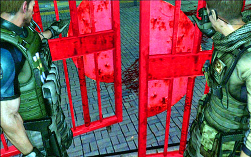 When the level begins, move forwards until you reach the red gate - Chapter 3 - City Streets | Chriss campaign - Chriss campaign - Resident Evil 6 Game Guide
