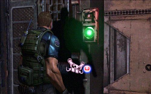 After the beginning go to the green button on the wall and push it - Chapter 5 - The Warehouse | Chriss campaign - Chriss campaign - Resident Evil 6 Game Guide