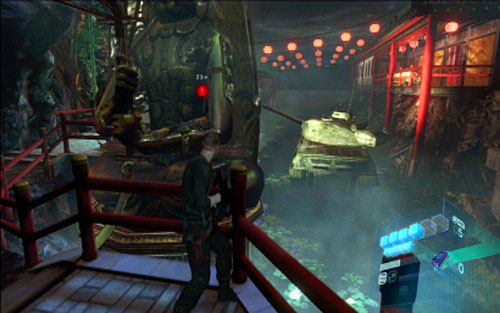 At the beginning go to the end of the sidewalk and wait until the machine approaches you - Chapter 3 - The Battle With The Tank | Jakes campaign - Jakes campaign - Resident Evil 6 Game Guide