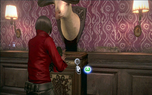 In order to unlock it, you have to use a button under the goat head - Chapter 1 - The Apartment | Adas campaign - Adas campaign - Resident Evil 6 Game Guide