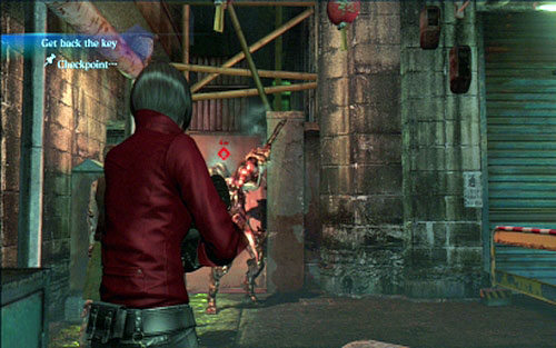 The sidewalk will lead you to the key, which open the nearby door - Chapter 3 - Chainsaw Mutant | Adas campaign - Adas campaign - Resident Evil 6 Game Guide