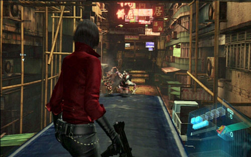 In order to avoid charge of the beast, use the zipline (A) - Chapter 3 - Chainsaw Mutant | Adas campaign - Adas campaign - Resident Evil 6 Game Guide