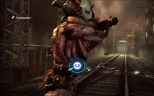 At some moment a train starts to move towards you - Chapter 3 - Chainsaw Mutant | Adas campaign - Adas campaign - Resident Evil 6 Game Guide