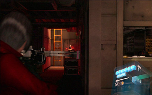 Once youre safe, move few steps until you see the enemy guarding a ladder - Chapter 4 - Searchlights | Adas campaign - Adas campaign - Resident Evil 6 Game Guide