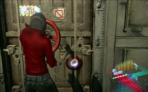 Run forwards until you reach a hatch with the red handwheel - Chapter 4 - Escaping The Mutant | Adas campaign - Adas campaign - Resident Evil 6 Game Guide