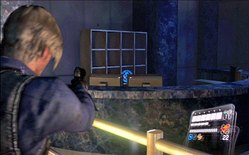 After helicopters crash take a closer look at the shelves behind the railing on the right - Chapter V | Emblems - Leon - Emblems - Leon - Resident Evil 6 Game Guide