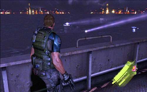 After shooting the rocket at the closed gate, open the indicated door and go to the ships deck - Chapter IV | Emblems - Chris - Emblems - Chris - Resident Evil 6 Game Guide