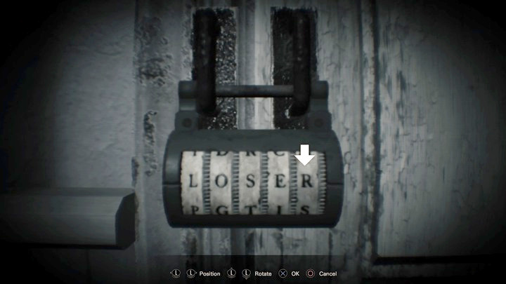 This will reveal the password for the second padlock inside the balloon room: LOSER - Resident Evil 7: Main bedroom and childrens room walktrough - Resident Evil VII Walkthrough - Resident Evil 7 Guide, Walkthrough