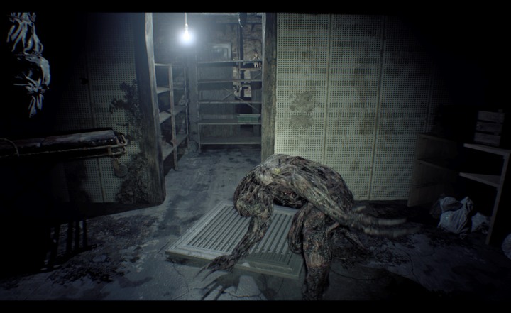 The monster in the basement can appear in different places behind the white door - Resident Evil 7: Beginning Hour - True Ending - Beginning Hour (demo version walkthrough) - Resident Evil 7 Guide, Walkthrough