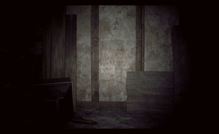 The red writing near the TV - Resident Evil 7 Beginning Hour: Ending - finding the murder victims, Dirty Coin - Beginning Hour (demo version walkthrough) - Resident Evil 7 Guide, Walkthrough