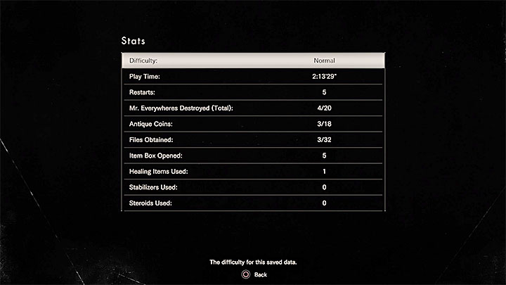 Visit the stats menu often to check your current play time - Resident Evil 7: Just Get Me Outta Here - Trophy/Achievement Guide - Trophy Guide / Achievement Guide - Resident Evil 7 Guide, Walkthrough