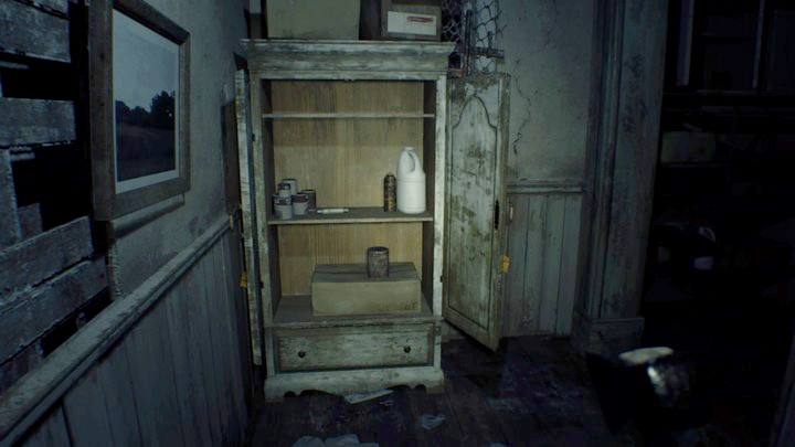 The fuse in the cupboard in the kitchen - Resident Evil 7: Guest House walktrough - Resident Evil VII Walkthrough - Resident Evil 7 Guide, Walkthrough