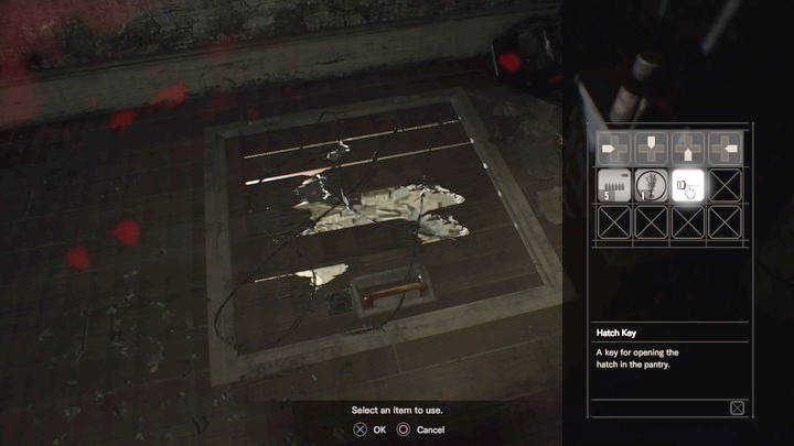 The trapdoor in the floor - take the key from the hallway to open it - Resident Evil 7: Main House: West Wing walktrough - Resident Evil VII Walkthrough - Resident Evil 7 Guide, Walkthrough