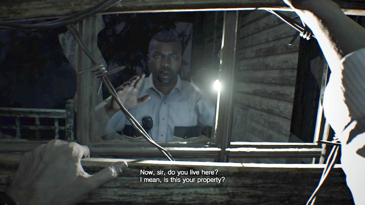 A kind police officer gives you a knife which will help you to enter the garage - Resident Evil 7: Main House: West Wing walktrough - Resident Evil VII Walkthrough - Resident Evil 7 Guide, Walkthrough