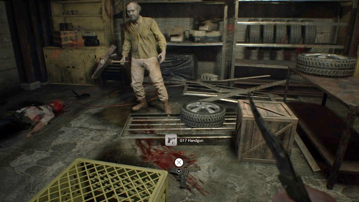 Take the police officers handgun but dont waste your ammo on attacking Jack... - Resident Evil 7: Main House: West Wing walktrough - Resident Evil VII Walkthrough - Resident Evil 7 Guide, Walkthrough