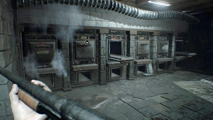 Incinerator room - the first door on the left contains a key that unlocks further parts of the basement - Resident Evil 7: Main House: Basement walktrough - Resident Evil VII Walkthrough - Resident Evil 7 Guide, Walkthrough