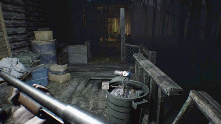 Turn left (take the Map found on a shelf before the door) and pass through the Gallery containing a projector - Resident Evil 7: Yard and the Old House walktrough - Resident Evil VII Walkthrough - Resident Evil 7 Guide, Walkthrough