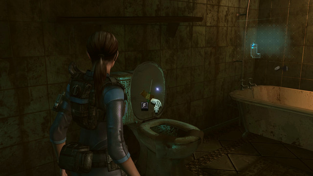 Youll find a green herb and a screwdriver hidden under the toilet bowl - Double Mystery - part II - Episode 2 - Resident Evil: Revelations - Game Guide and Walkthrough