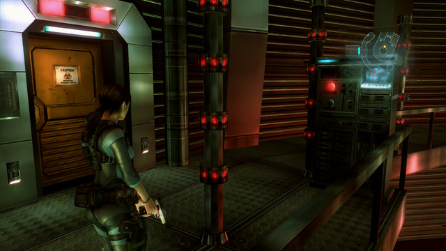 Behind next lasers you find a button which turns off all barriers - No Exit - part II - Episode 9 - Resident Evil: Revelations - Game Guide and Walkthrough