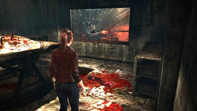approach the glass pane and perform a melee attack. - Escape the facility | Penal Colony - Claire - Penal Colony - Claire - Resident Evil: Revelations 2 Game Guide